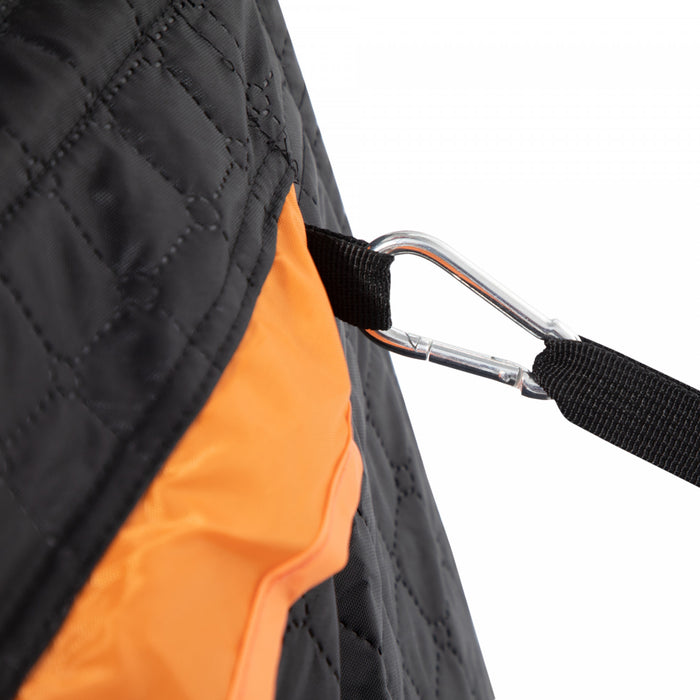 Outsunny Abri De Peche Sur Glace Isole Pour 4 Personnes, Tente De Peche Sur Glace Portable Avec Sac De Transport, Deux Portes Et Ancres Pour -30℃, Noir Et Orange