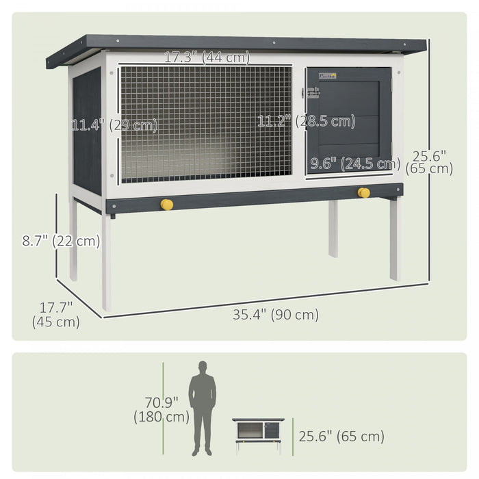 Pawhut Clapier A Lapin En Bois, Cage A Lapin, Maison Pour Cochon D'inde Avec Plateau Coulissant Et Toit En Asphalte Ouvrable Pour Interieur/exterieur, Noir