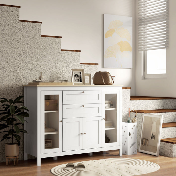 HOMCOM Buffet 2 Tiroirs 3 Armoires de Rangement Blanc