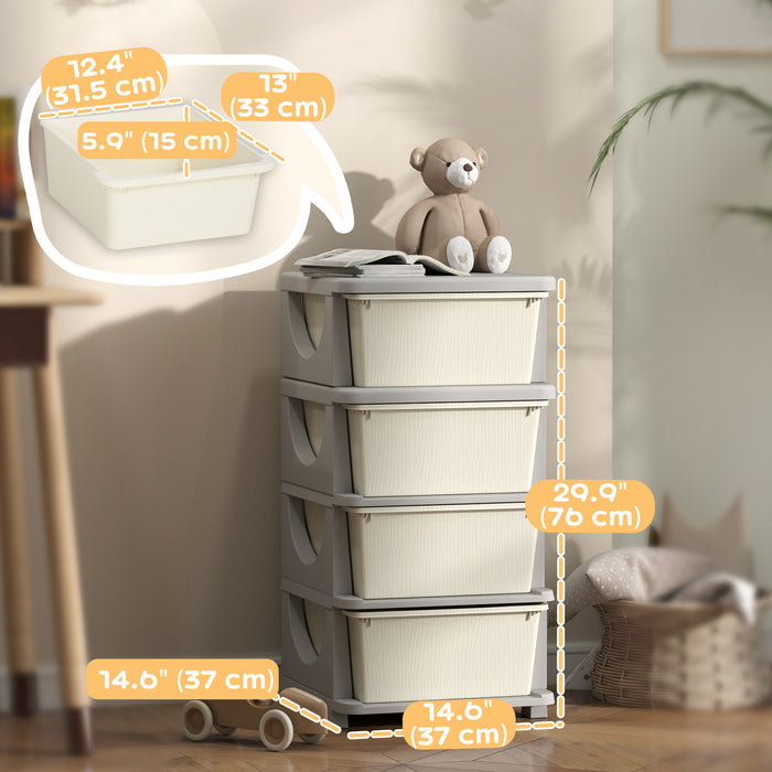 Qaba Organiseur De Jouets Pour Enfants Avec 4 Bacs De Rangement Blanc Creme