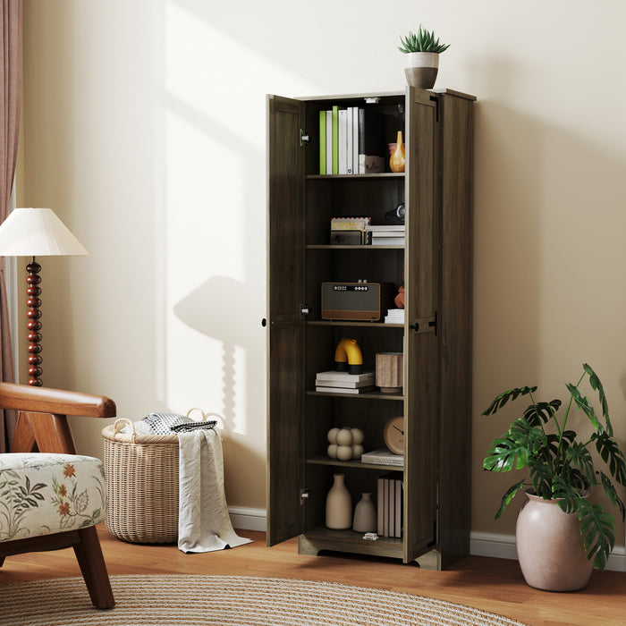 HOMCOM Armoire de garde-manger de 67 po, armoire de rangement, gris vieilli
