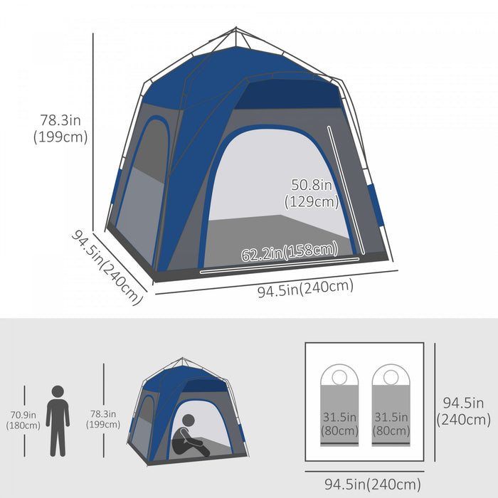 Outsunny Tente De Camping Familiale 4 Personnes Montage Instantanee Pop-up 4 Fenetres Pare-soleil Sac De Transport Inclus Fibre Verre Polyester Gris Belu