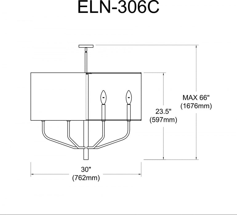 Luminaire suspendu Eleanor de Dainolite avec abat-jour blanc, fini noir mat et 6 ampoules
