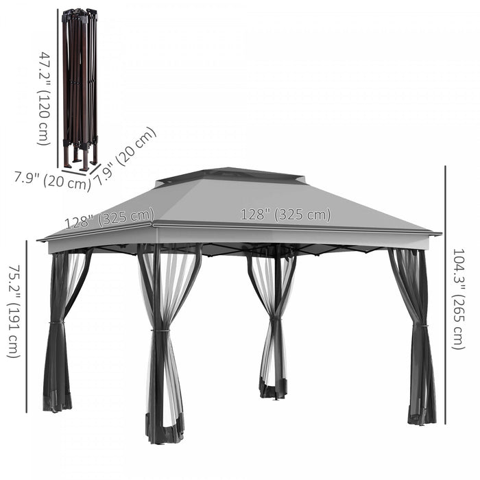 Outsunny Gazebo A Toit Souple A 2 Etages Avec Filet, Gris Clair