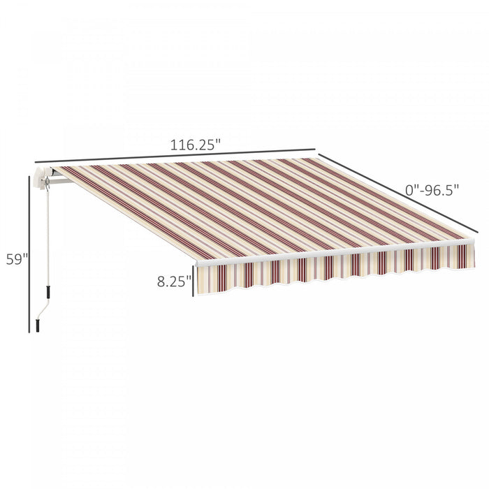 Outsunny 10x8pi Auvent De Terrasse Retractable Manuel Resistant A L'eau Pare-soleil Terrasse Exterieure Porte Fenetre Auvent Abri Cadre En Aluminium Bande Rouge