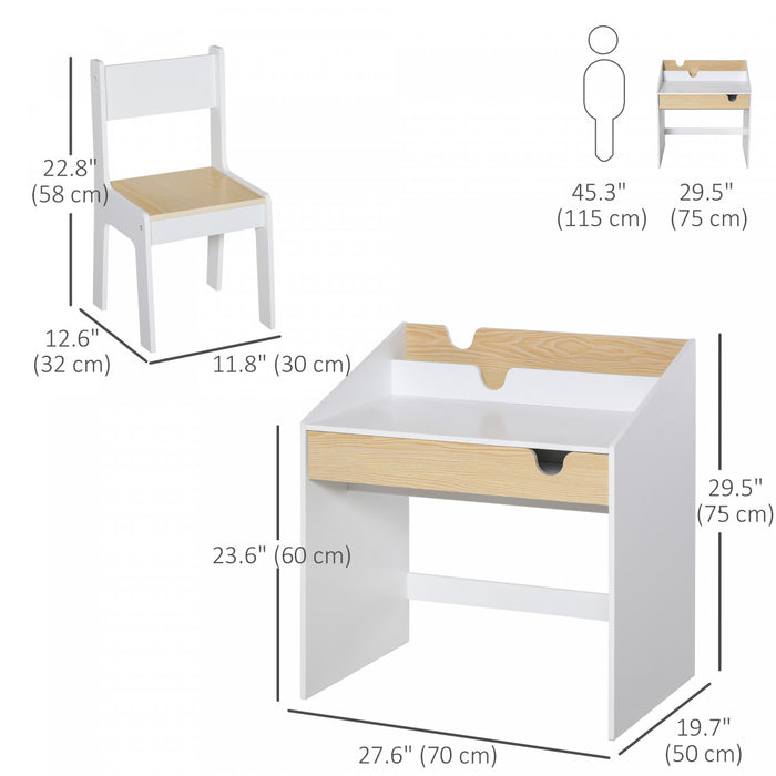 Qaba Ensemble Bureau Chaise pour Enfants avec Rangement Tiroir Coulissant