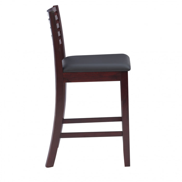Tabouret Torino de hauteur comptoir en similicuir avec dossier en échelle - merlot