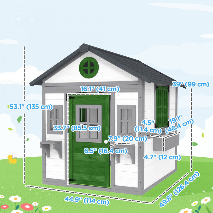 Maisonnette Outsunny pour enfants, maisonnette en bois pour l'exterieur, jardin, blanche