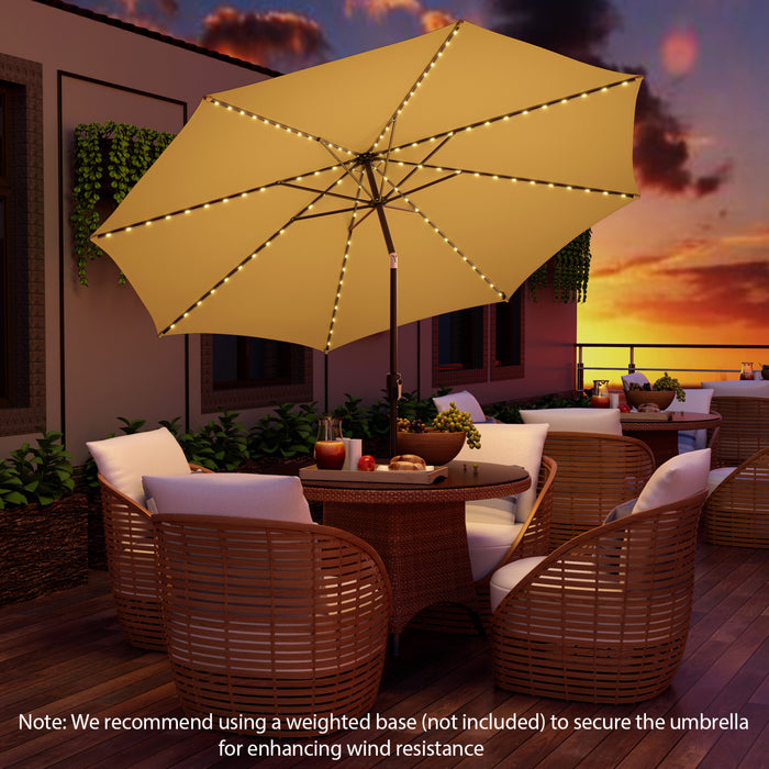 Costway Parasol de table de patio 10 FT avec 112 LED solaire, inclinaison avec manivelle, exterieur beige