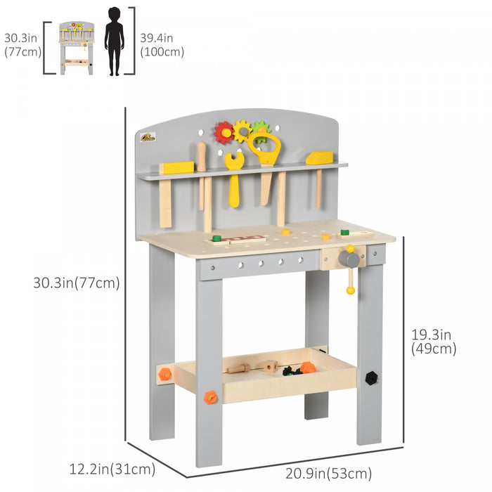Etabli A Outils Qaba Pour Enfants Avec Etagere De Rangement, Jouet D'atelier De Construction 31 Pieces, Etabli De Jeu Pour Garcons Et Filles De 3 A 6 Ans