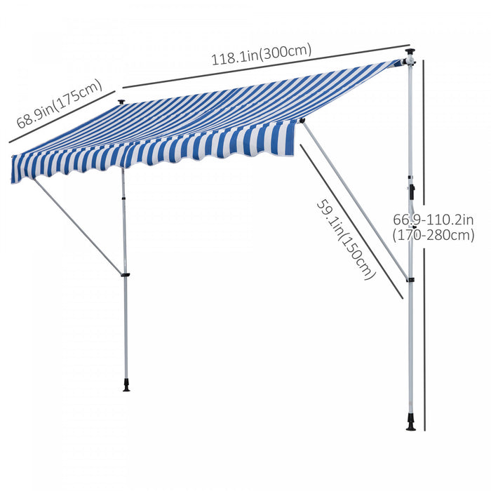 Outsunny 10x5ft Manuel Retractable Patio Auvent Fenetre Porte Pare-soleil Pont Auvent Abri Resistant A L'eau Uv Protecteur Bleu