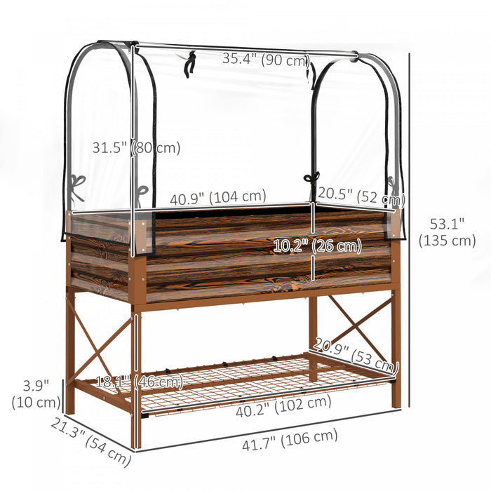 Outsunny Jardiniere Surelevee Metal avec Serre, Effet Bois Brun Fonce