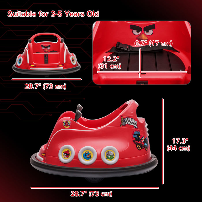 Qaba Auto-tamponneuse 12 V Pour Enfants, Voiture Electrique Sous Licence Angry Bird Avec Deux Joysticks, Rotation A 360 Degres, Musique, Lumieres Led, Pour Les 3 A 5 Ans, Rouge