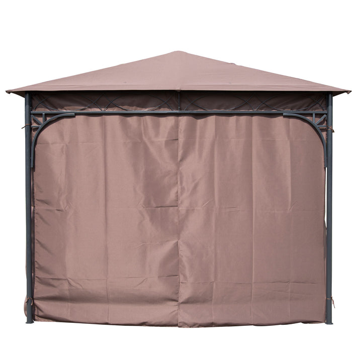 Outsunny 10x10pi Gazebo De Jardin En Acier Patio Auvent Exterieur Evenement Fete Tente Arriere Cour Abri Soleil Avec Rideau Cafe