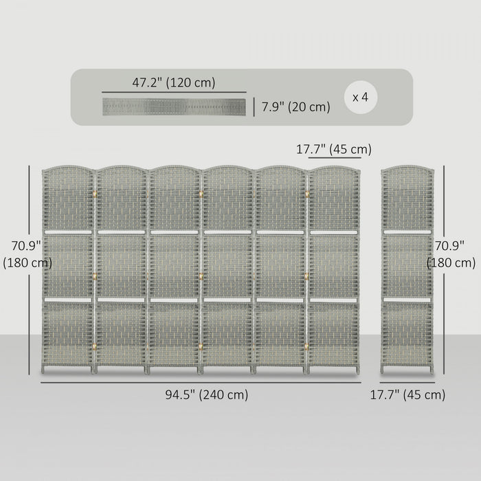HOMCOM Ecran de Confidentialite avec Etageres, Paravent de 6 Panneaux, Gris
