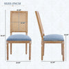 Oliver Solid Wood Rubberwood Dining Chair Set of 2 with Upholstered Seat Cane Backrest and Fluted Legs,Blue | Oliver lot de 2 chaises de salle a manger en bois massif (hevea) avec assise rembourree, dossier en cannage et pieds canneles, bleu
