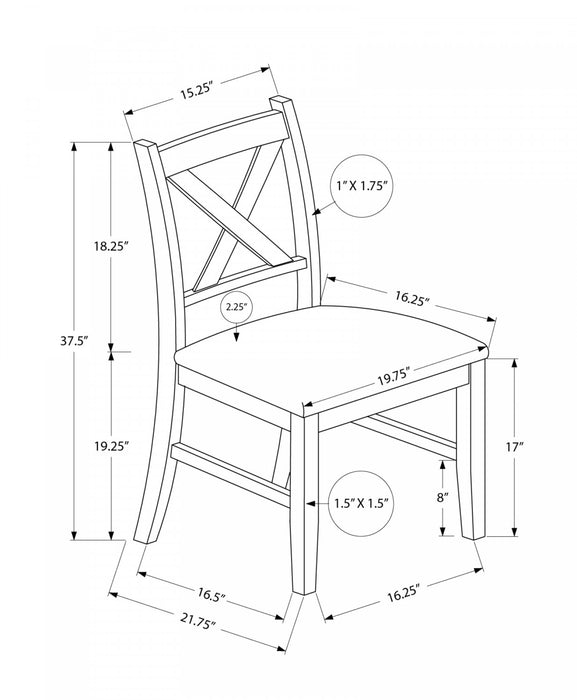 Ensemble de 2 chaises de salle à manger avec bois massif brun et apparence cuir brun pour la salle à manger et la cuisine