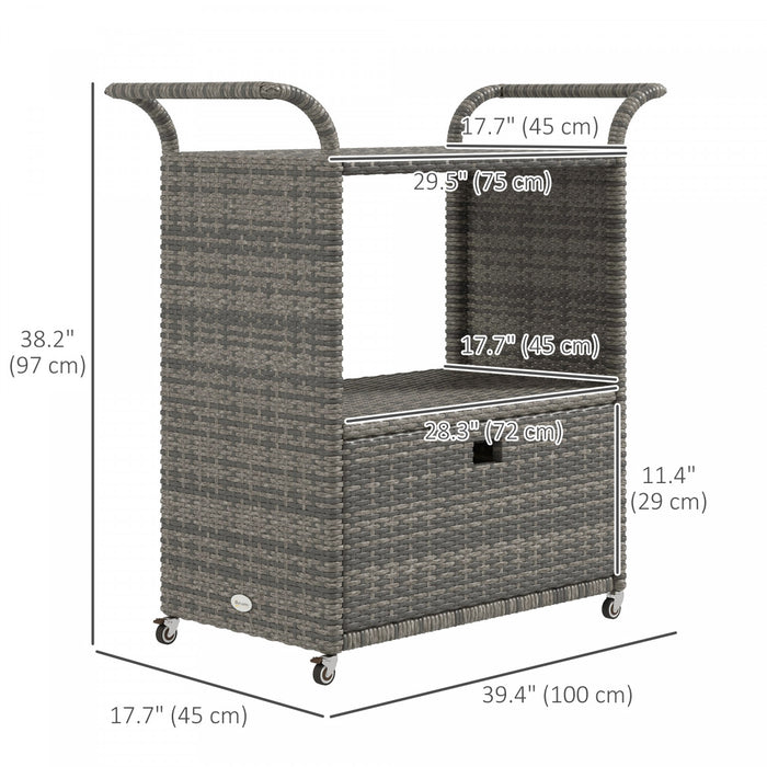 Outsunny Chariot de service de jardin avec etagere a 2 niveaux, gris