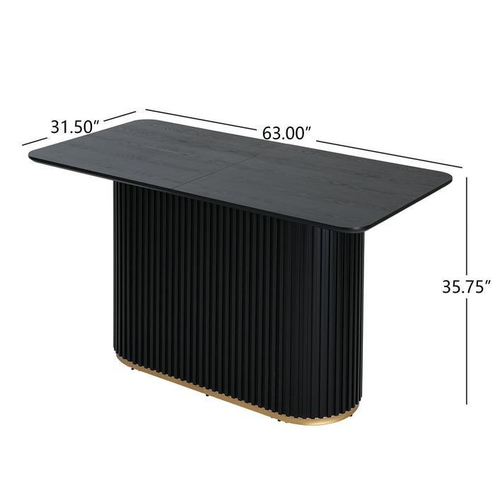 Table a manger industrielle moderne Jett 63 pouces avec base piedestal MDF et fer, noir