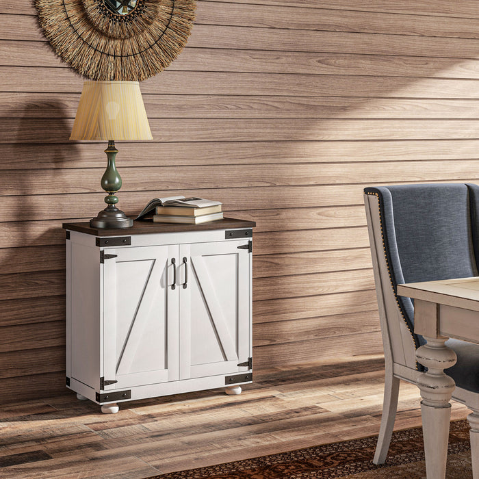 HOMCOM Armoire de rangement, buffet avec porte de grange, etagere reglable