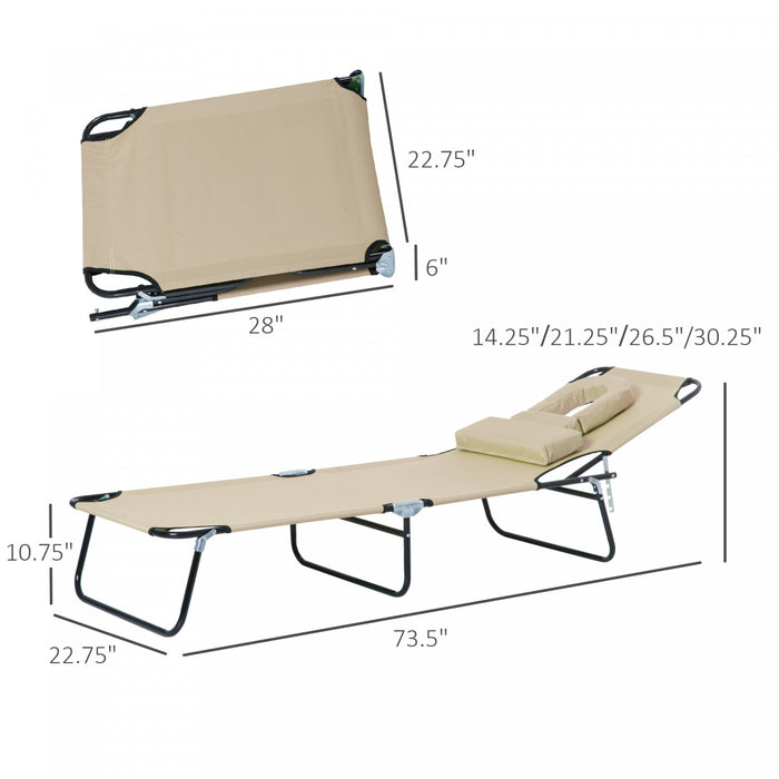 Outsunny Chaise Longue D'exterieur Reglable Avec Trou De Lecture, Beige