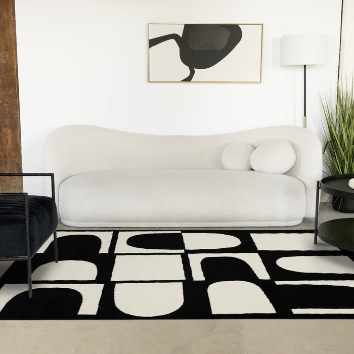 Motif geometrique dynamique noir et blanc Florence, 7'9\" x 10'6\"
