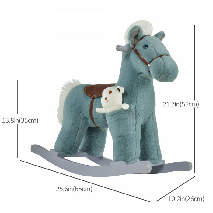Qaba Kids Ride-on En Peluche Cheval A Bascule Ride Sur Rocker Avec Des Sons Realistes En Peluche Pour Enfant De 18 A 36 Mois Bleu