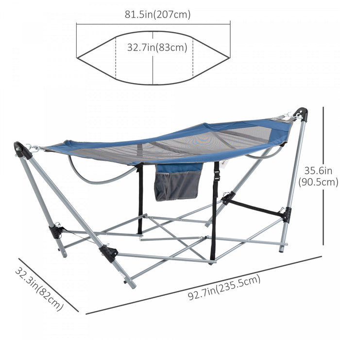Outsunny Hamac Avec Support, Hamac Portable Avec Sac De Transport Et Poche Pour Le Voyage, La Plage, Le Jardin, Le Patio, La Randonnee, Bleu Fonce