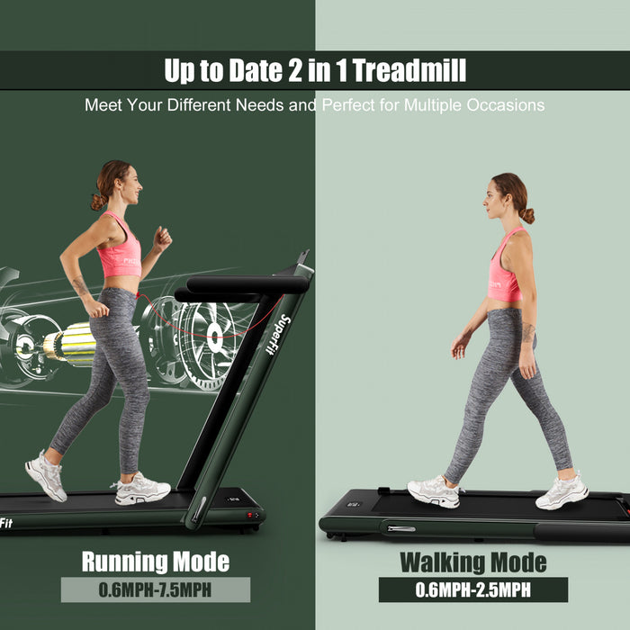 Tapis De Course Pliable 2 En 1 Superfit, Avec Haut-parleur, Telecommande Et Controle Via Application, Moteur 2,25 Hp, 2 Modes : Marche Et Course, Vitesse De 1 A 12 Km/h, Vert