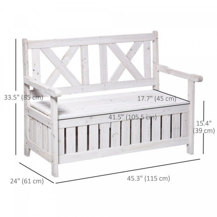 Outsunny Banc D'exterieur En Bois 2 Places Avec Coffre, Blanc