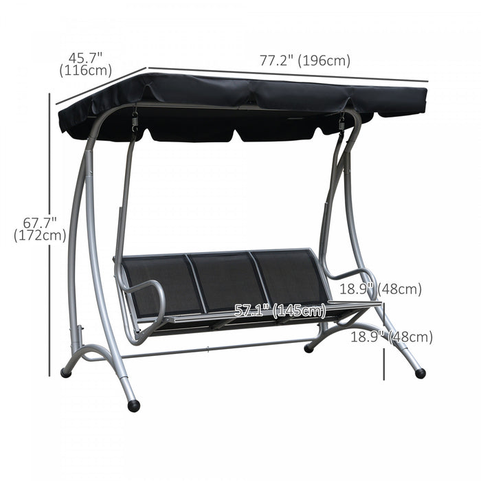 Outsunny Balancoire De Patio Pour 3 Personnes Avec Auvent Reglable, Noir
