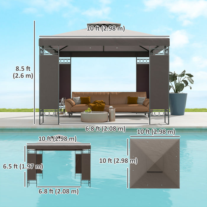 Outsunny Gazebo 10 X 10 Pi, Gazebo Exterieur A Double Toit, Kaki