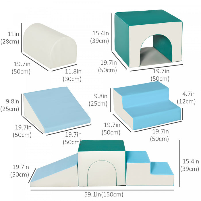 Qaba Ensemble De Jeu En Mousse Pour Tout-petits Et Enfants, Ensemble D'escalade Doux Et Sur Pour Enfants 4 Pieces Facile A Nettoyer Pour Ramper Ou Glisser, Multicolore