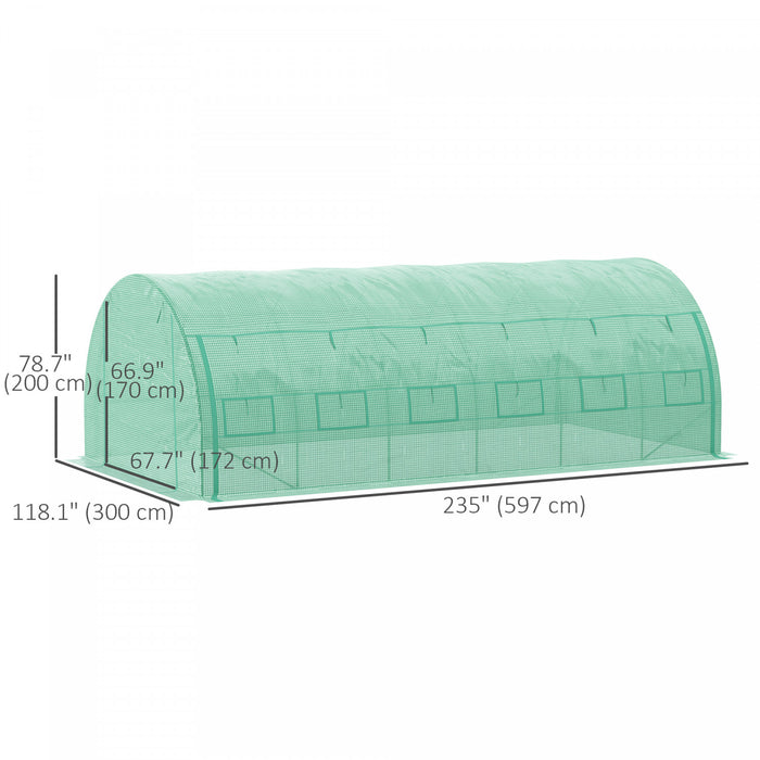 Outsunny Grande Serre De Plain-pied, Serre Tunnel 20'x10'x6', Vert