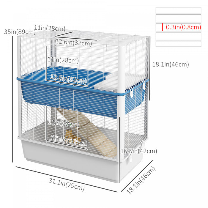Pawhut Grande Cage Pour Hamster Avec Accessoires, Cage Pour Rats, Gerbille Avec Fond Amovible, Rampes, Plateforme, Bol De Nourriture, Bouteille D'eau, 31\" X 18\" X 35\"