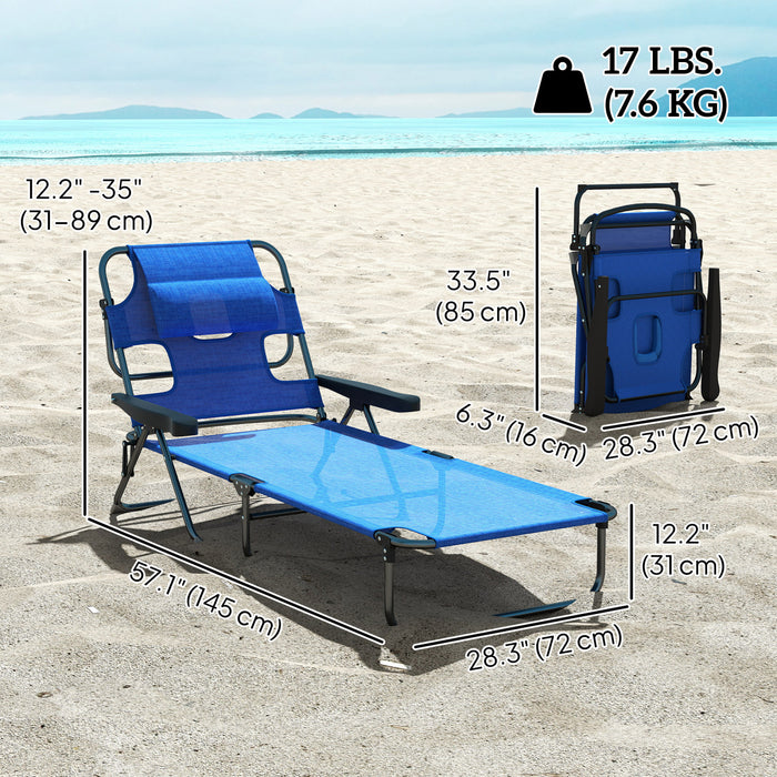 Outsunny Chaise Longue Pliante Avec Dossier Inclinable, Bleu Fonce