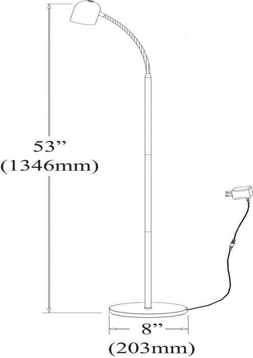 Lampe à pied de Dainolite avec fini chromé satiné et ampoule à DEL de 5 W