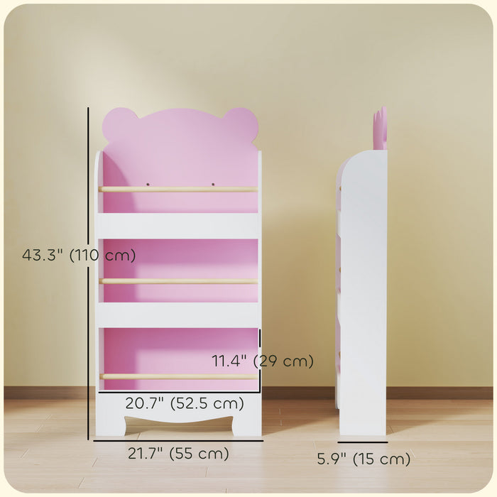 Qaba Bibliotheque Pour Enfants, Etagere De Rangement A 3 Niveaux, Rose
