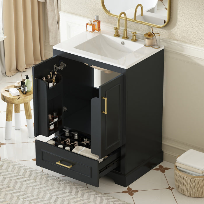 Meuble de salle de bain moderne Colin 24 pouces avec lavabo ceramique et rangement, noir
