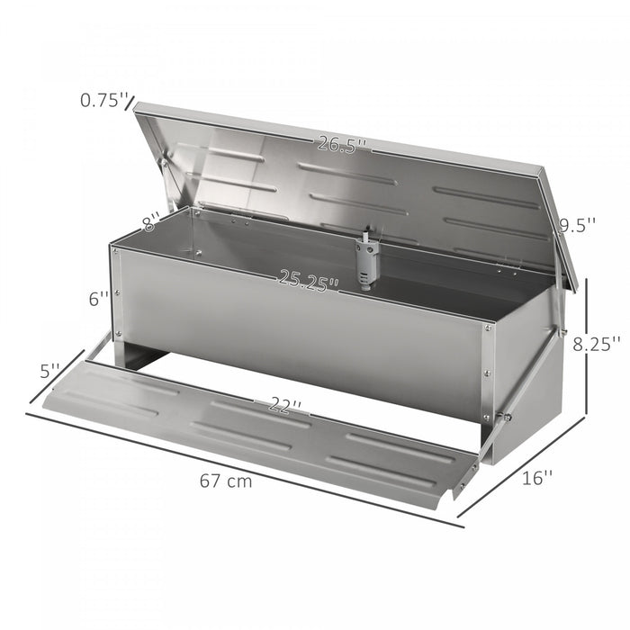 Pawhut Mangeoire Automatique Pour Poulets, Capacite De 22,5 Livres Mangeoire Pour Volailles Avec Pedale A Ouverture Automatique, Couvercle, Argente