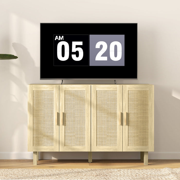 HOMCOM Buffet Boho avec 4 portes en rotin, naturel