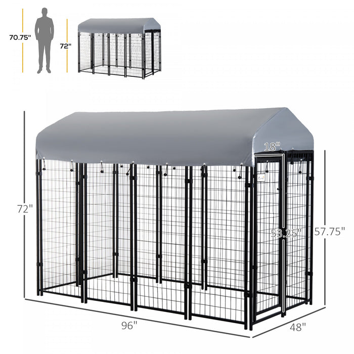 Pawhut 8' X 4' X 6' Grande Cloture Chenil Pour Chien En Metal Avec Toit En Tissu Pe Resistant Aux Uv Et Porte Avec Serrure