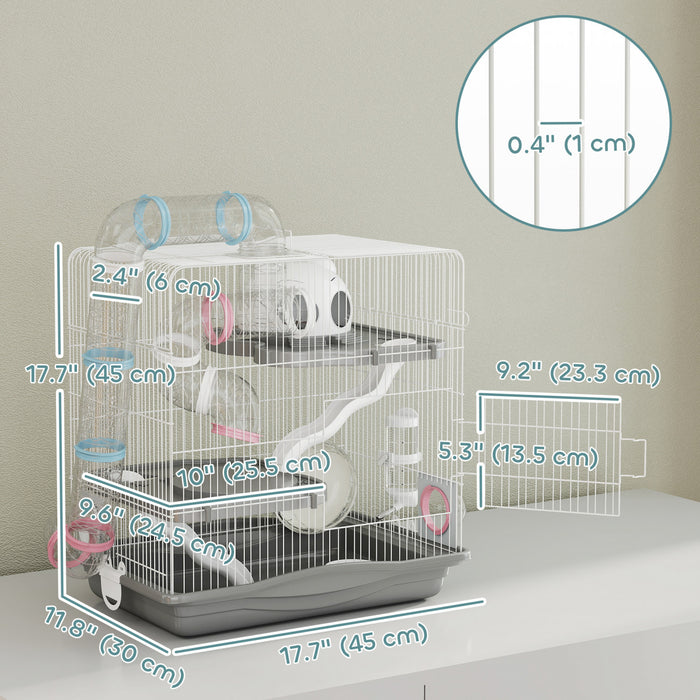 Cage a hamster 3 niveaux, cage a gerbille portable avec tunnel, gris