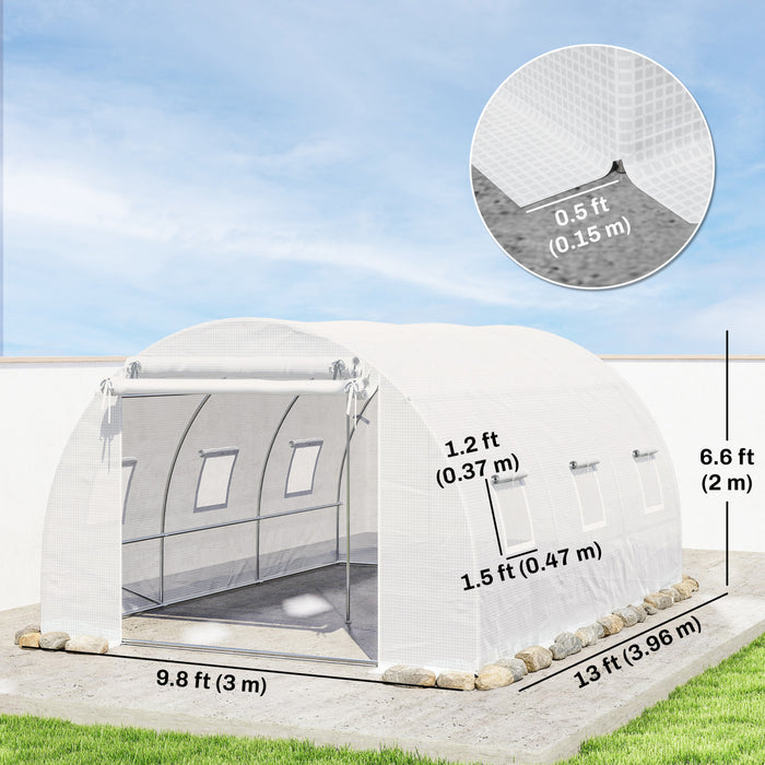 Outsunny Serre tunnel avec tiges de support, serre pour plantes, blanc