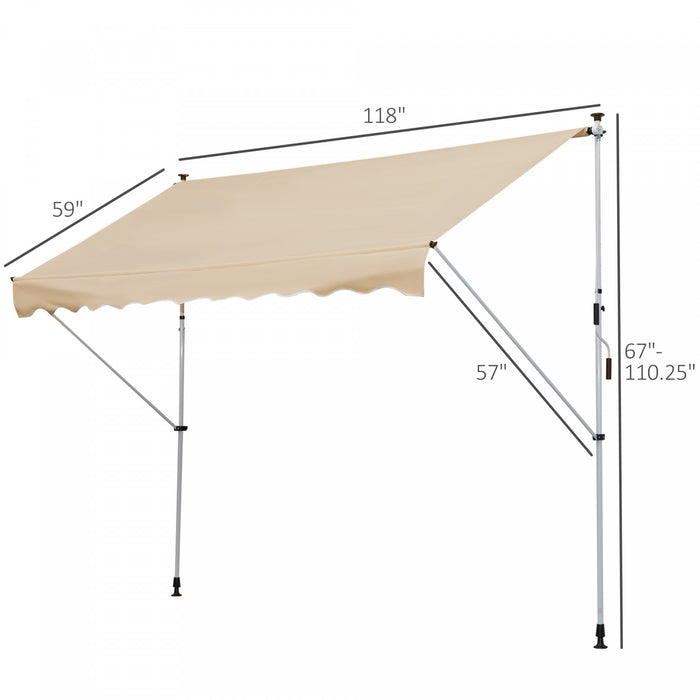 Store Banne Manuel Retractable 3l X 1,5l M Inclinaison Et Hauteur Reglable Installation Rapide Metal Alu Polyester Anti-uv Beige