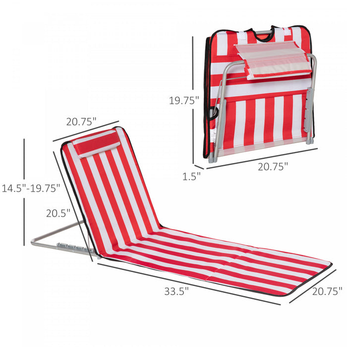 Chaise Longue De Plage Outsunny, Mat De Plage Au Sol, Rouge Et Blanc.