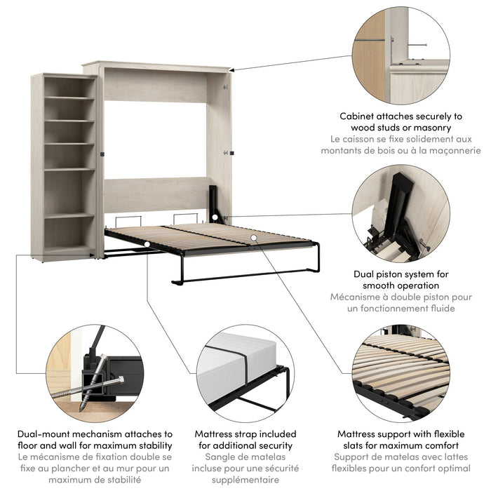 Grand lit escamotable Key West de Bestar de 94 po (L) avec organisateur de garde-robe - blanc chêne lin
