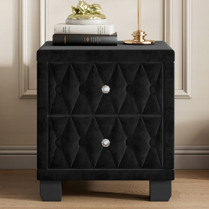 Sophia Table de Nuit Elegante en Velours avec Tiroirs et Design Capitonne, Noir