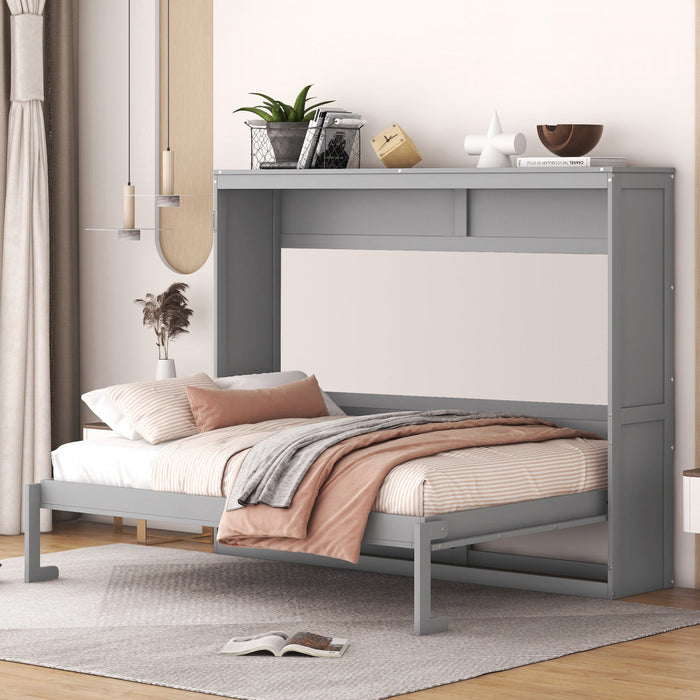 Evelyn Lit mural escamotable gain de place Murphy avec design d’armoire pliable, lit Full, gris
