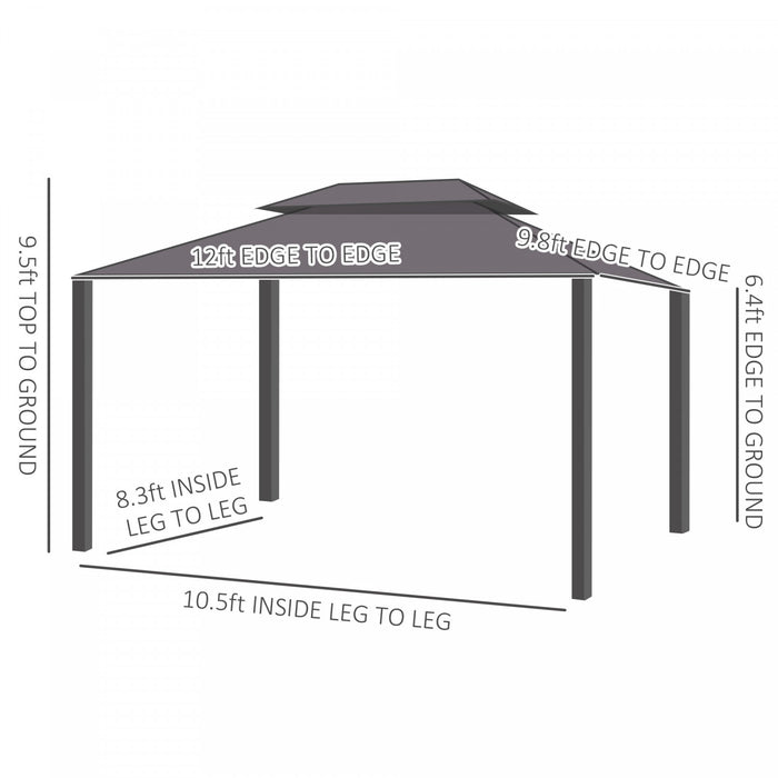 Outsunny 12' X 10' Tonnelle D'exterieur A Toit Rigide Avec Auvent En Acier Galvanise Et Parois Laterales En Filet Pour La Pelouse, La Cour Arriere, Brun
